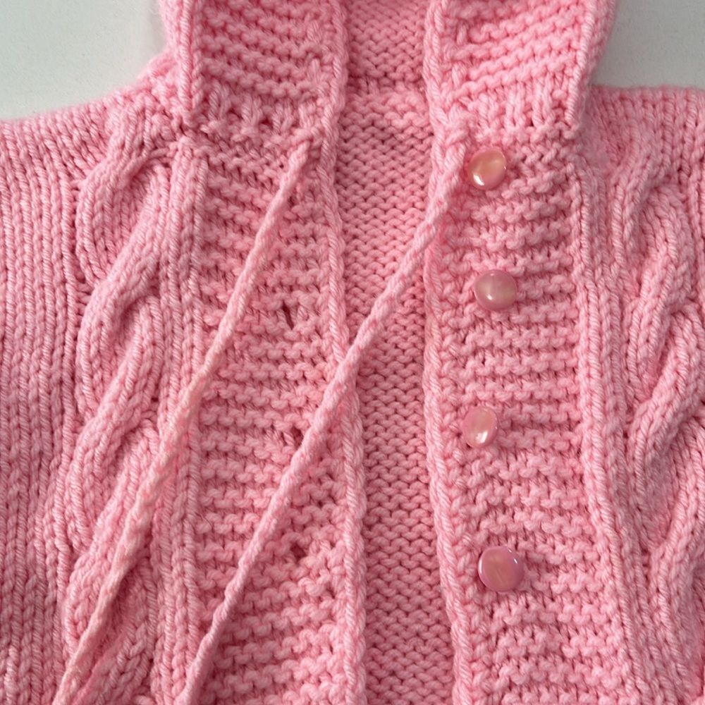 Handmade Pink Infant Girls Cable Knit Hand Made Hoodie Sweater Tassels 18-24M - Picture 4 of 11